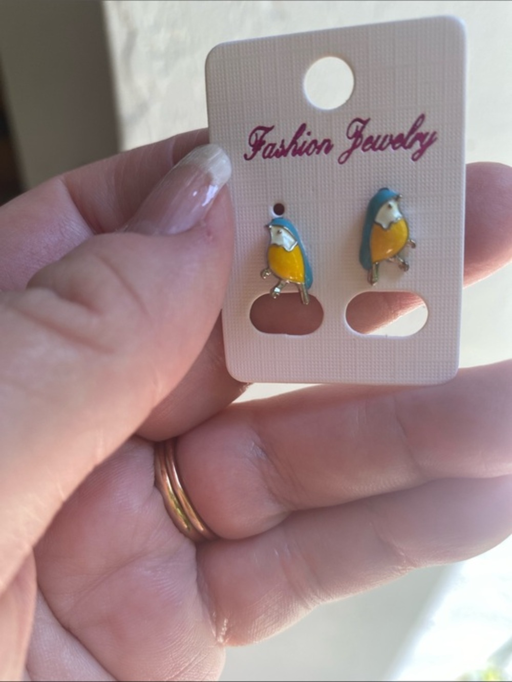 Fashion Jewelry Blue and Yellow Parrot Enamel Stud Earrings